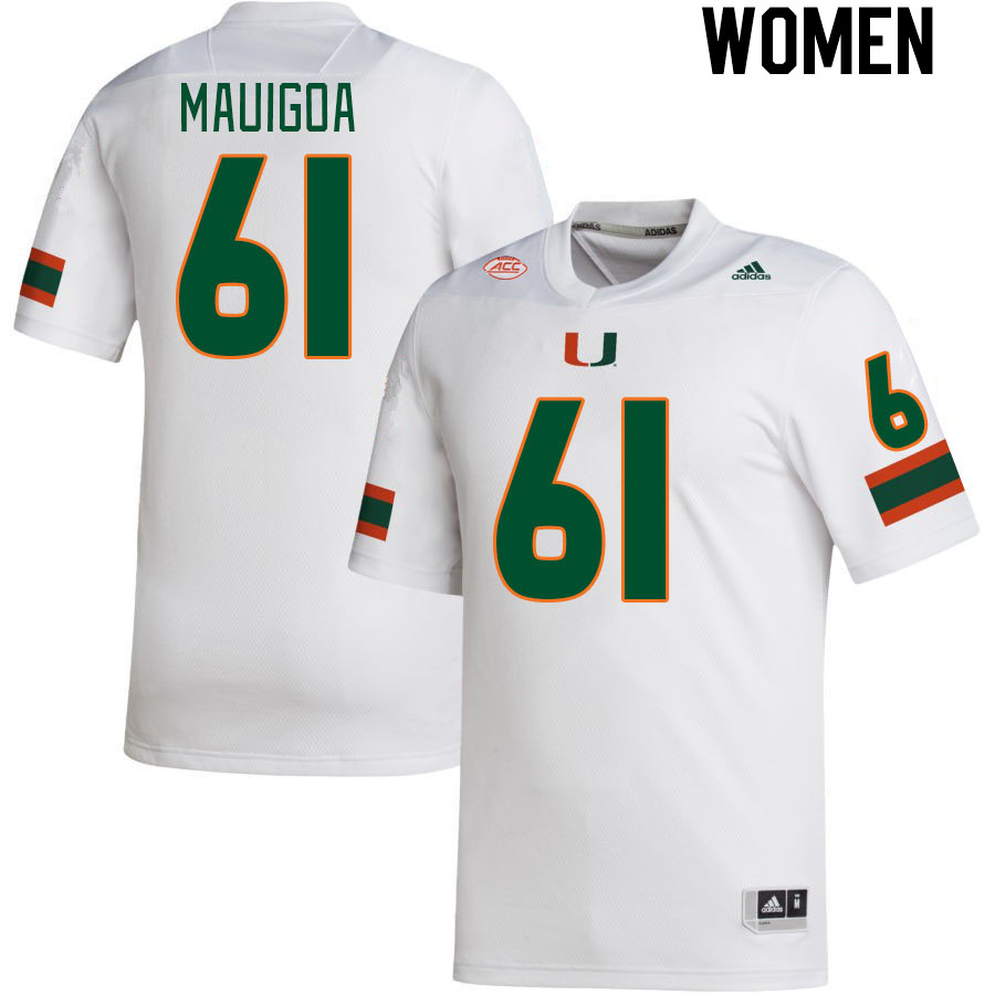 Women #61 Francis Mauigoa Miami Hurricanes College Football Jerseys Stitched-White